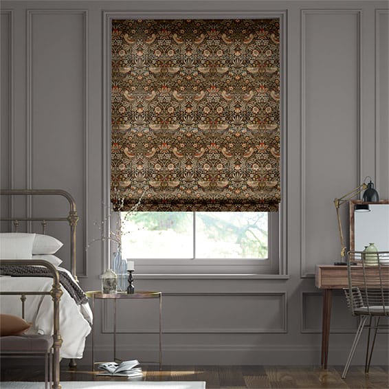 William Morris -ウィリアム・モリス いちご泥棒ベルベット ビターチョコ ローマンシェード